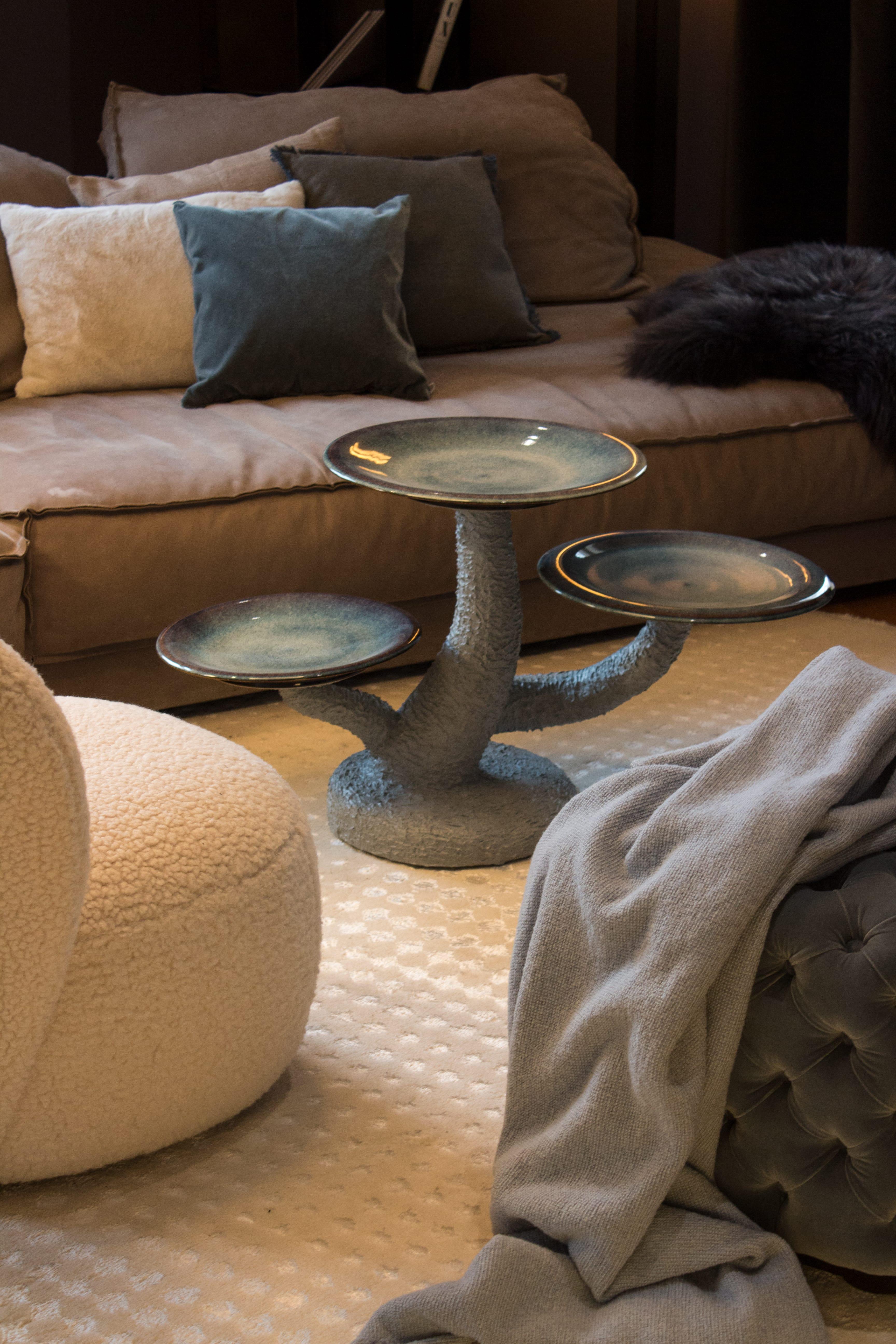 German Handcrafted Glazed Mushroom-Inspired Side Table 