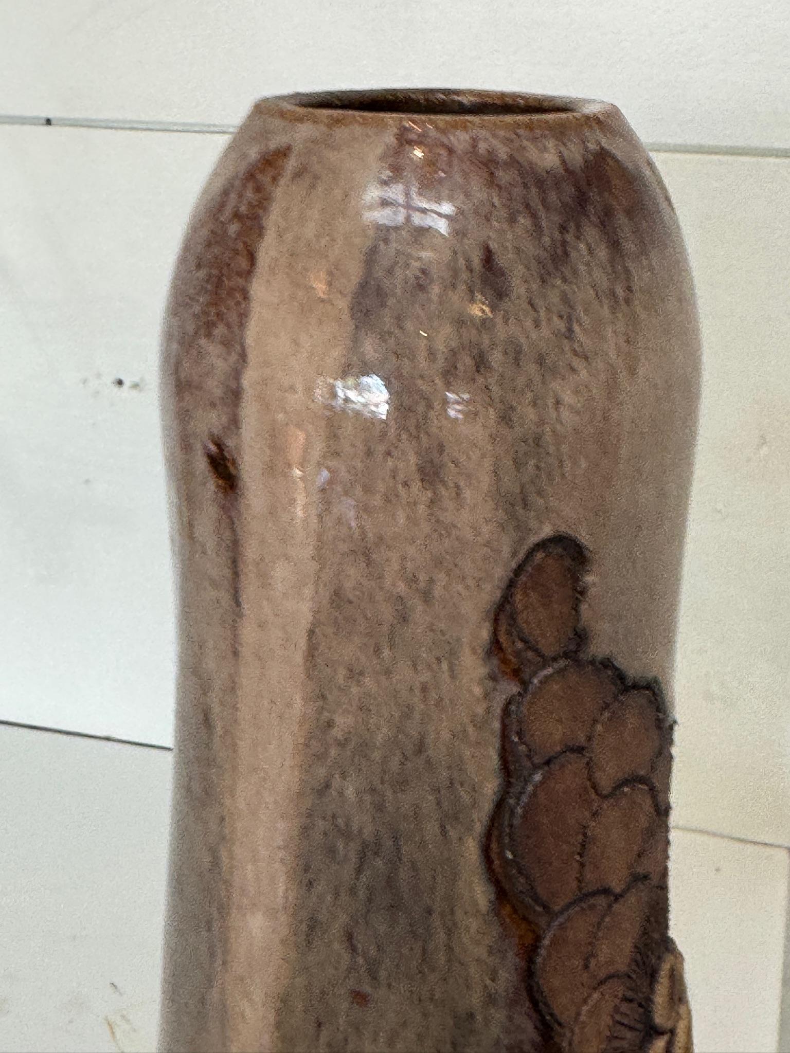 Handcrafted Glazed Stoneware Studio Pottery Vase with Relief Floral Motif For Sale 5