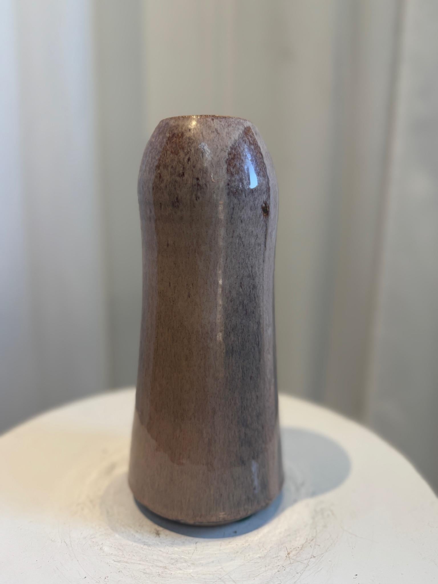 Mid-Century Modern Handcrafted Glazed Stoneware Studio Pottery Vase with Relief Floral Motif For Sale