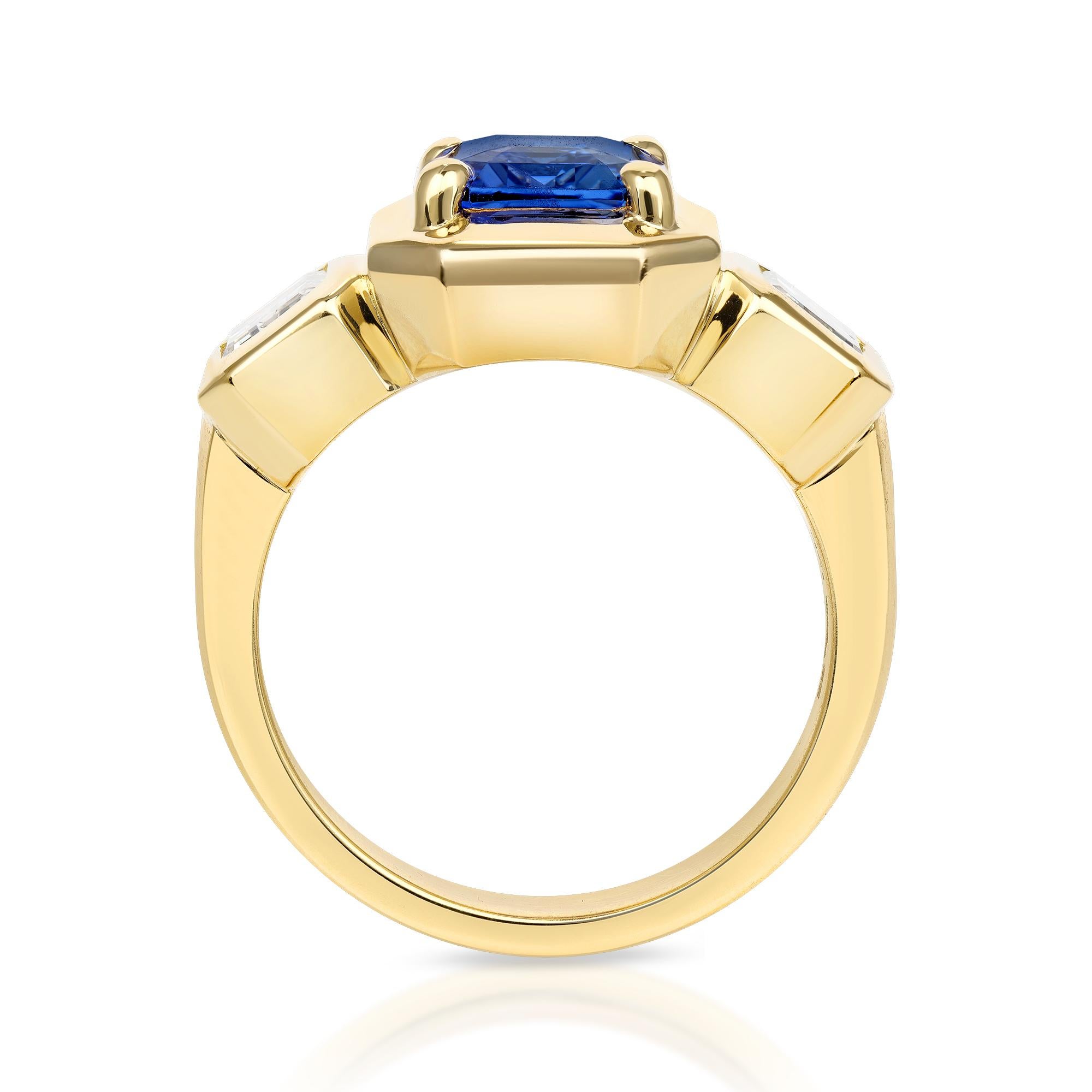 Handcrafted Gloria Emerald Cut Blue Sapphire Ring by Single Stone In New Condition In Los Angeles, CA