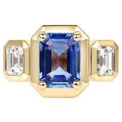 Handcrafted Gloria Emerald Cut Blue Sapphire Ring by Single Stone