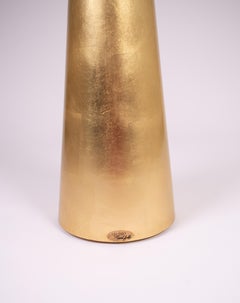 Handcrafted Gold Leaf Pedestal Table with Pearl-Studded Brass Rim