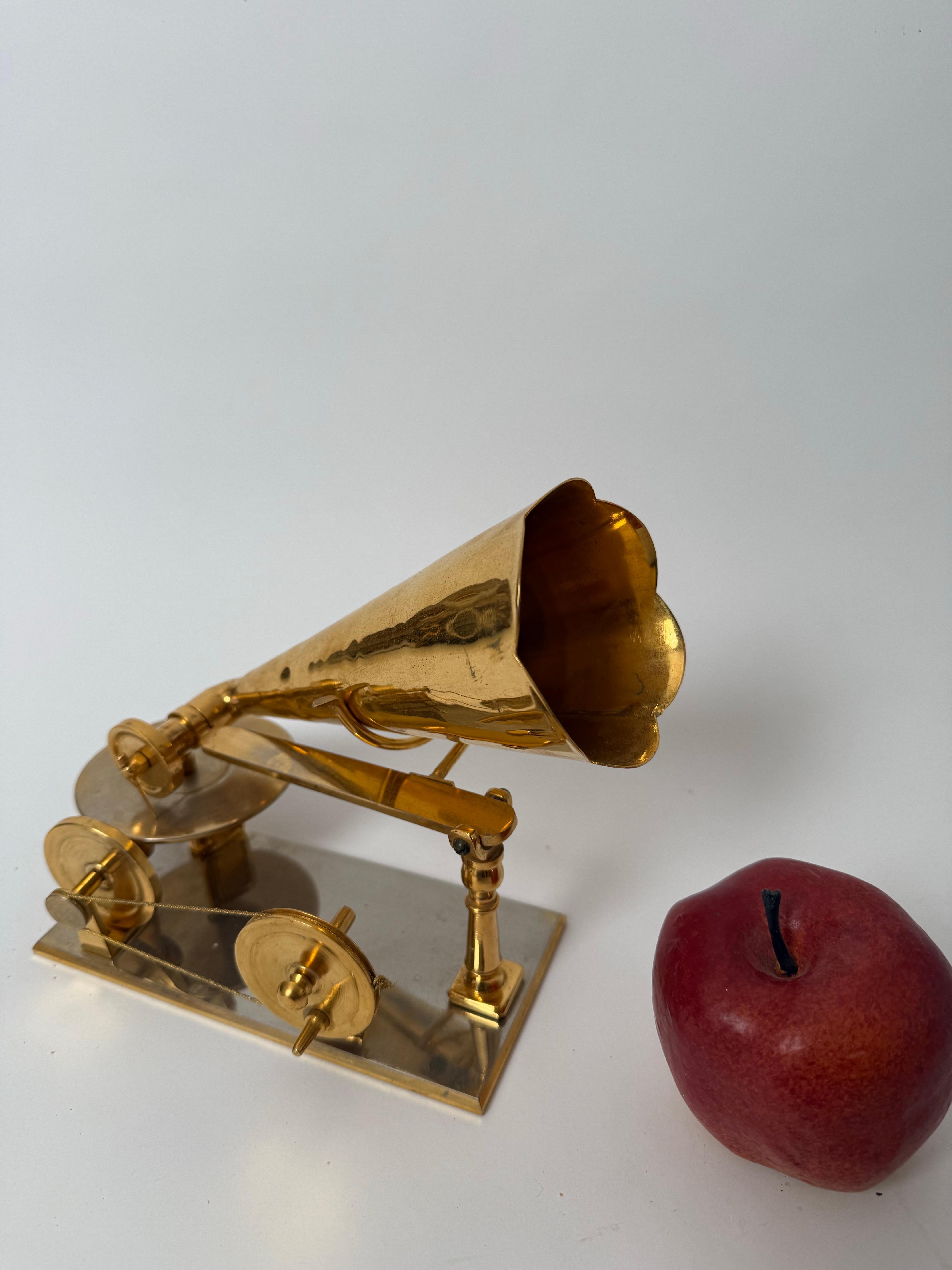 Art Nouveau Handcrafted Golden First Gramophone Model after Emil Berliner 1887, Germany For Sale