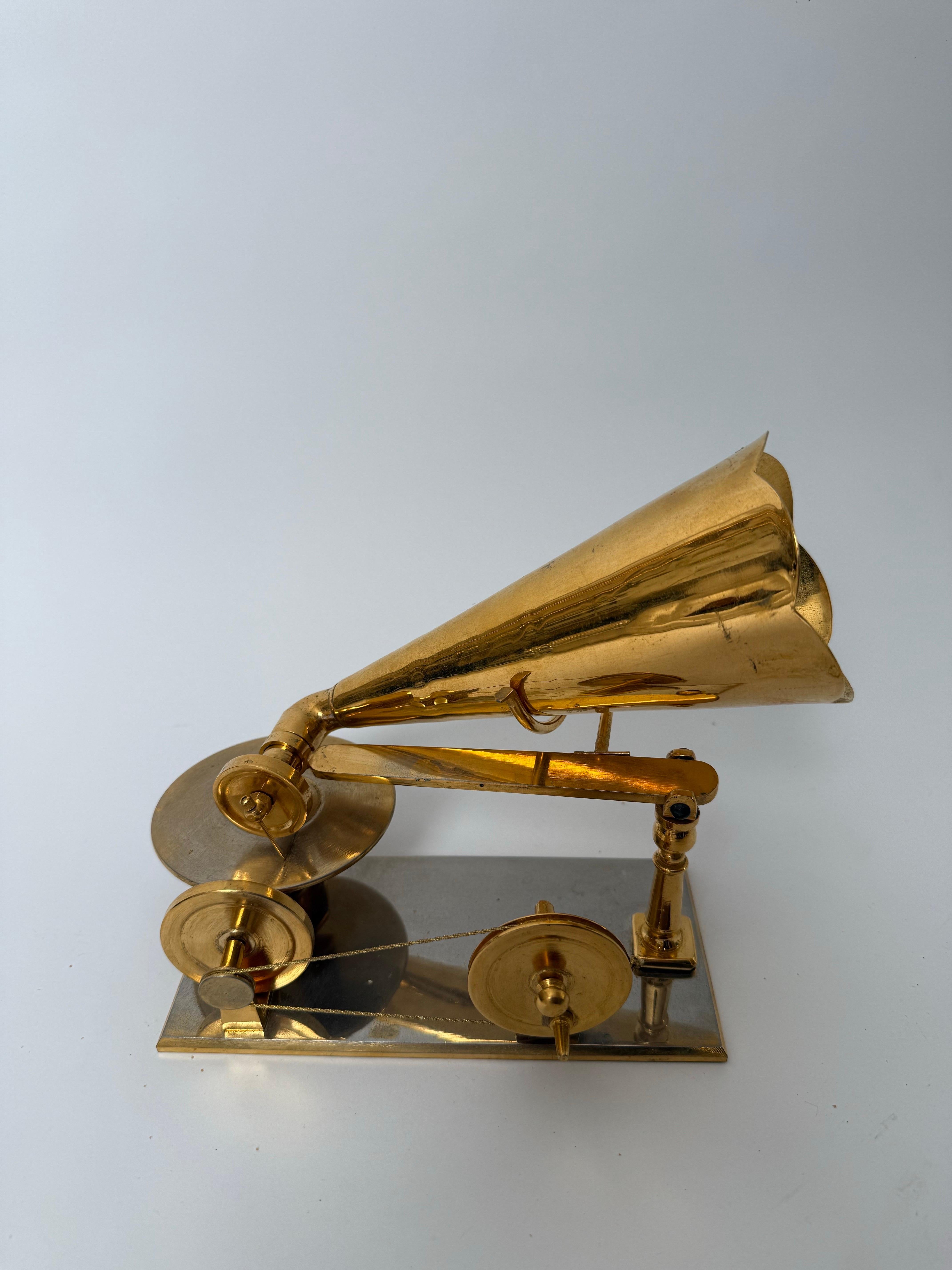 Hammered Handcrafted Golden First Gramophone Model after Emil Berliner 1887, Germany For Sale
