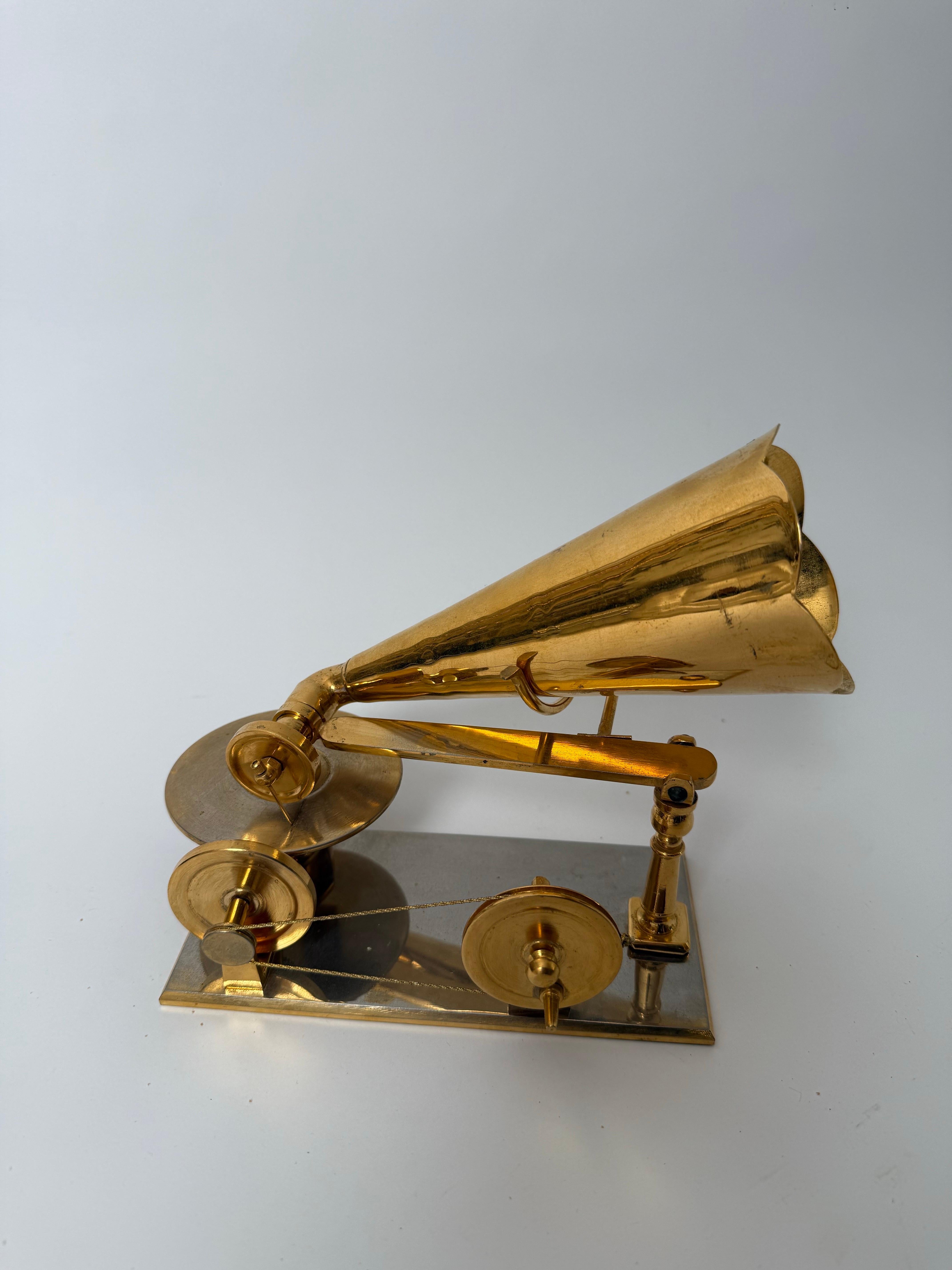 Mid-20th Century Handcrafted Golden First Gramophone Model after Emil Berliner 1887, Germany For Sale