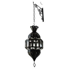Handcrafted Moroccan Moorish Lantern, Brass & Glass, Octagonal, 1980