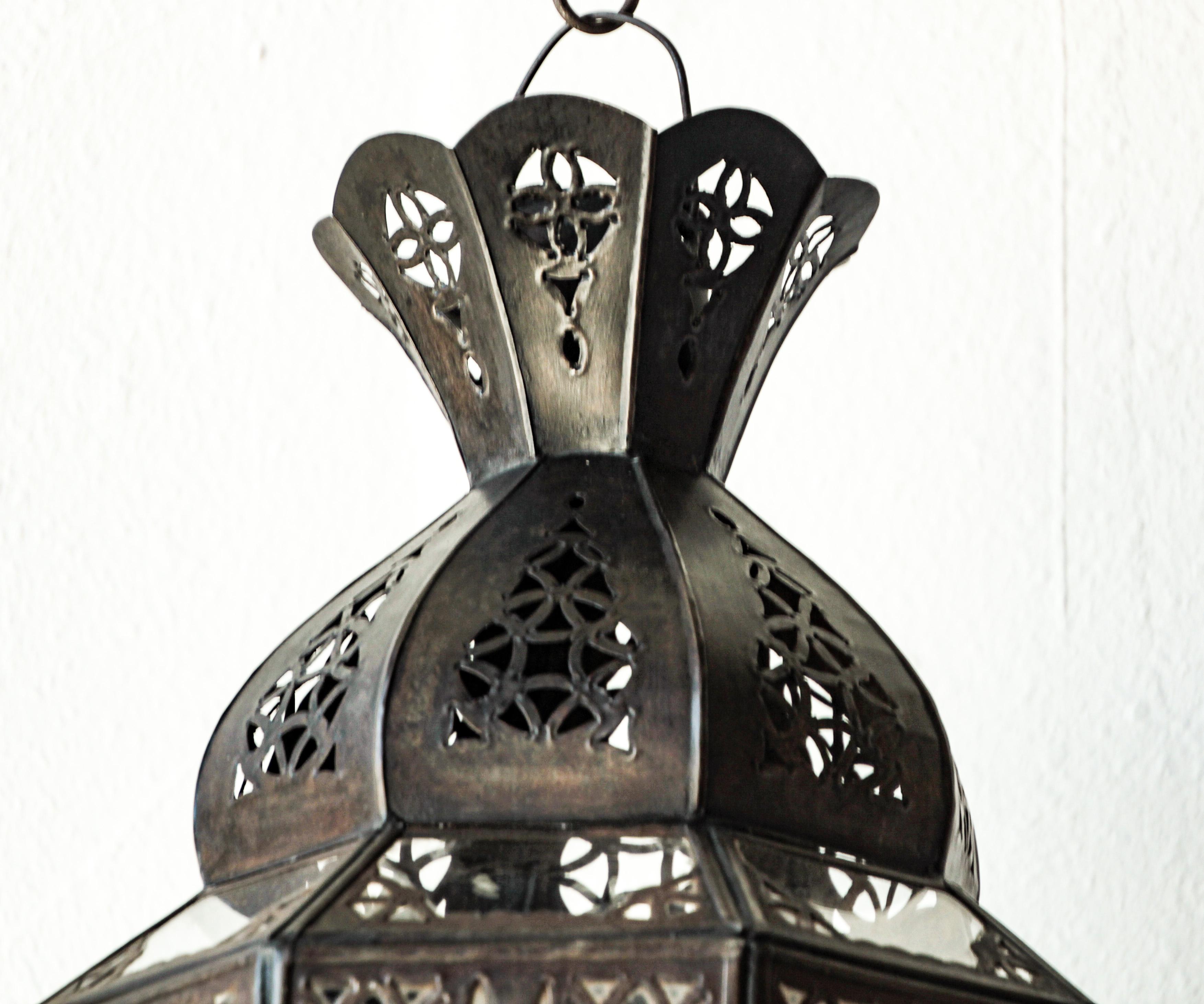 Cast Handcrafted Moorish Glass Lantern, Octagonal Shape For Sale