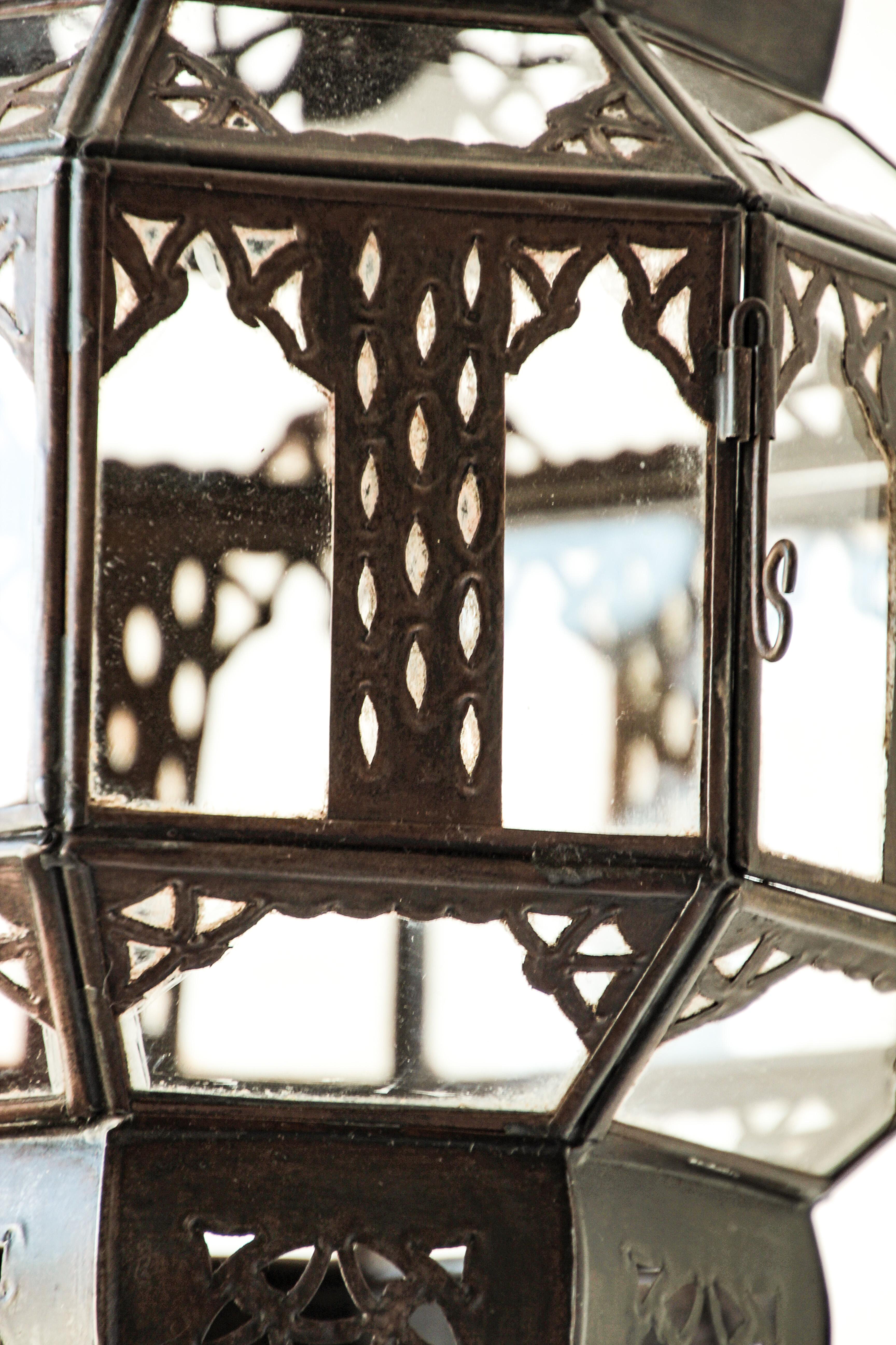 Brass Handcrafted Moorish Glass Lantern Octagonal Shape For Sale
