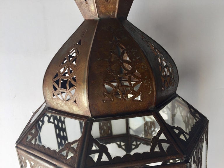 Handcrafted Moroccan Metal and Glass Lantern, Octagonal Shape For Sale ...
