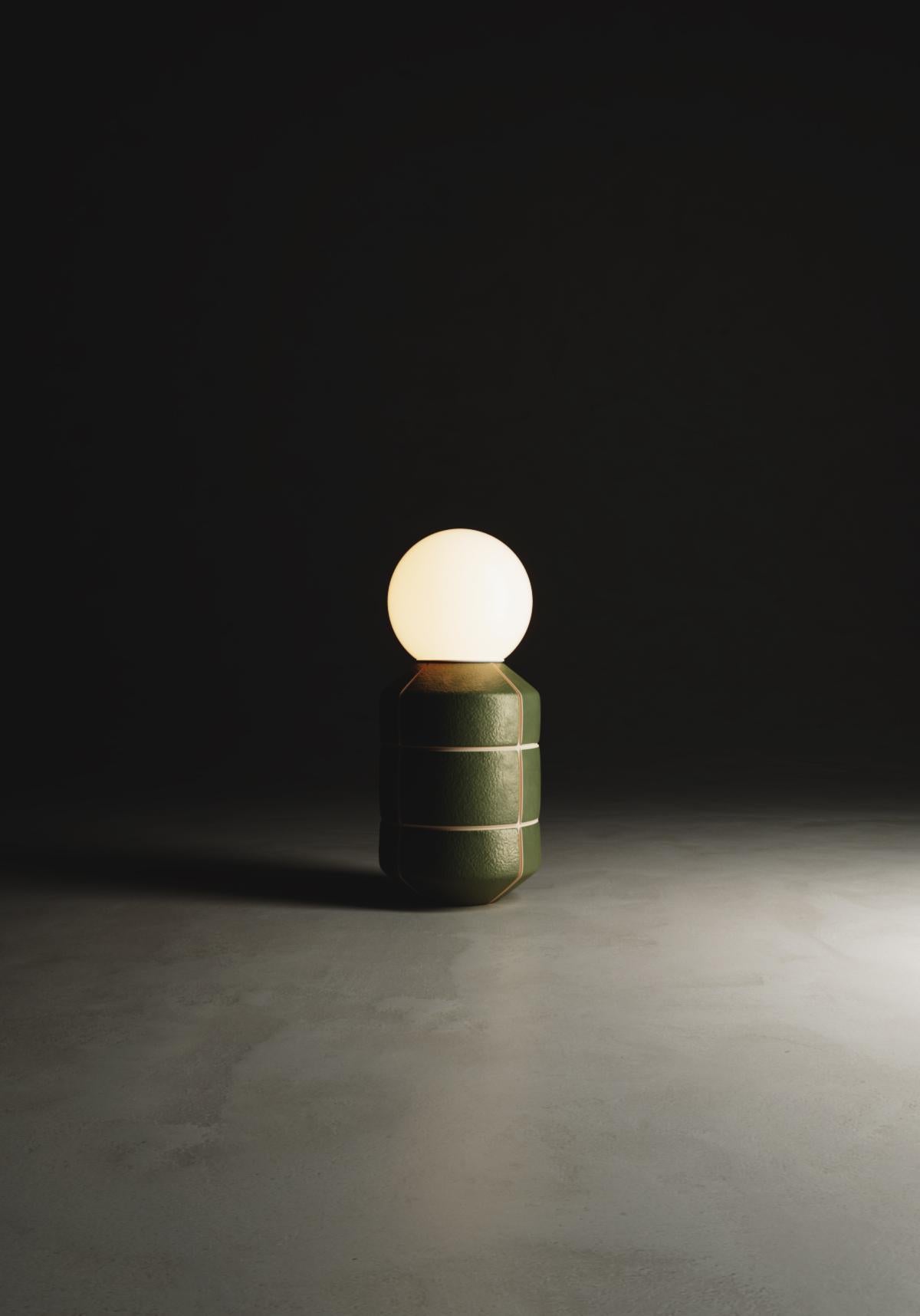 Minimalist Handcrafted Green Croco Navazi Lamp Ceramic Pottery Table Illumination Lighting For Sale