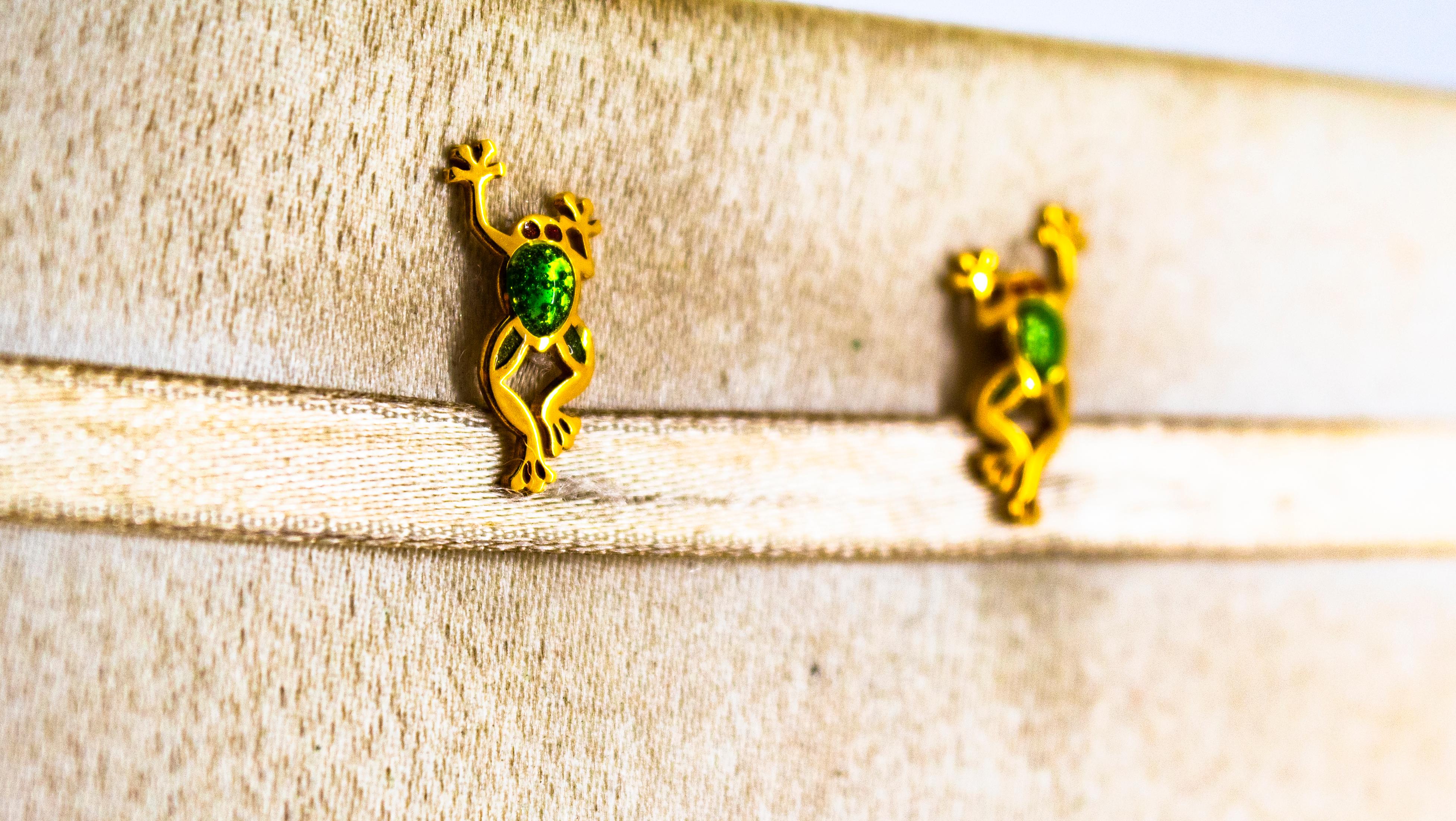 These Stud Earrings are made of 9K Yellow Gold.
These Earrings have Green Enamel.

These Earrings are available in two dimensions.
These Earrings are available also in 9K, 14K or 18K Yellow or White Gold.

All our Earrings have pins for pierced ears
