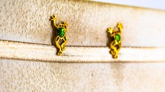 Handcrafted Green Enamel Yellow Gold Stud "Frog" Earrings