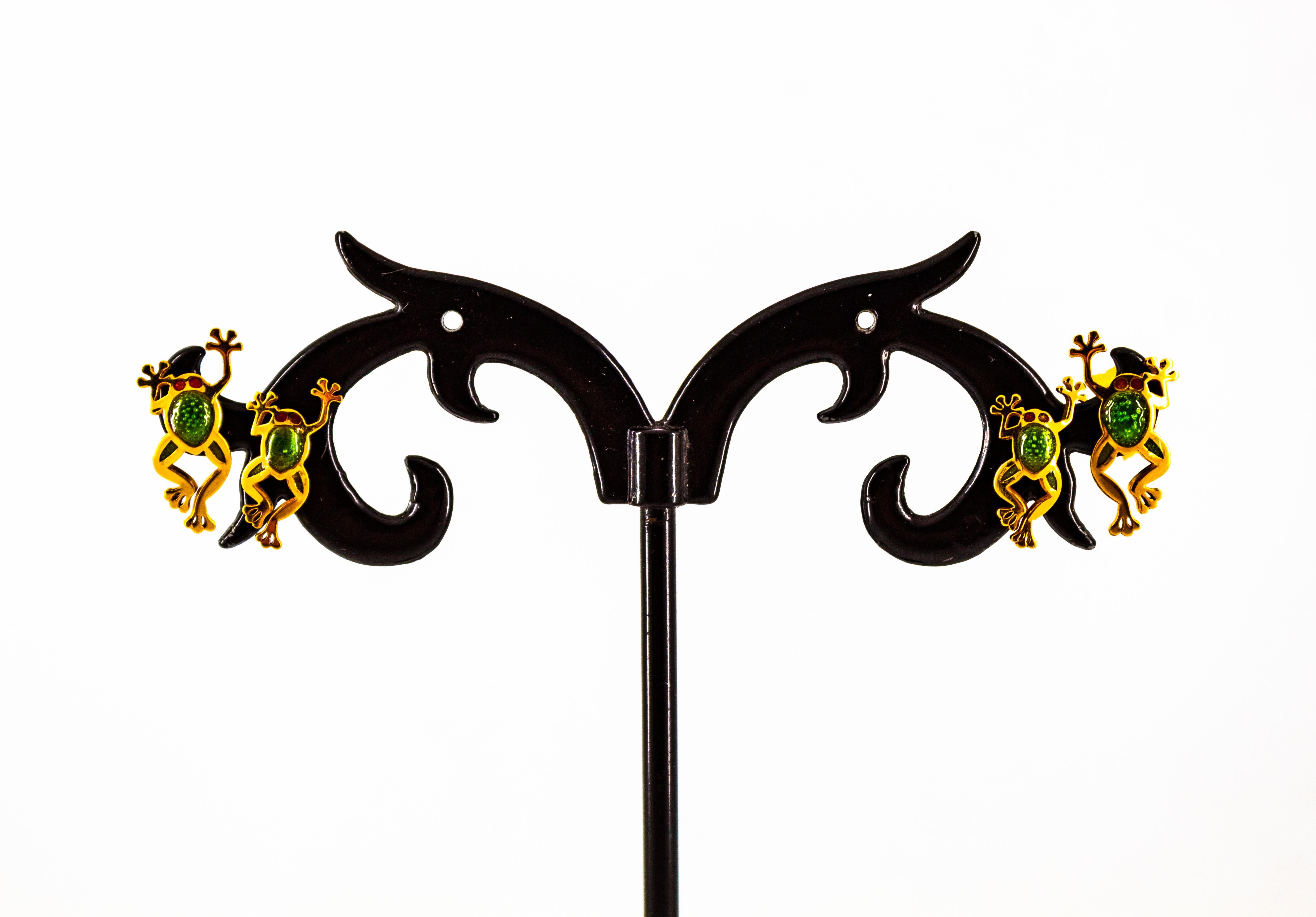 Handcrafted Green Enamel Yellow Gold Stud 