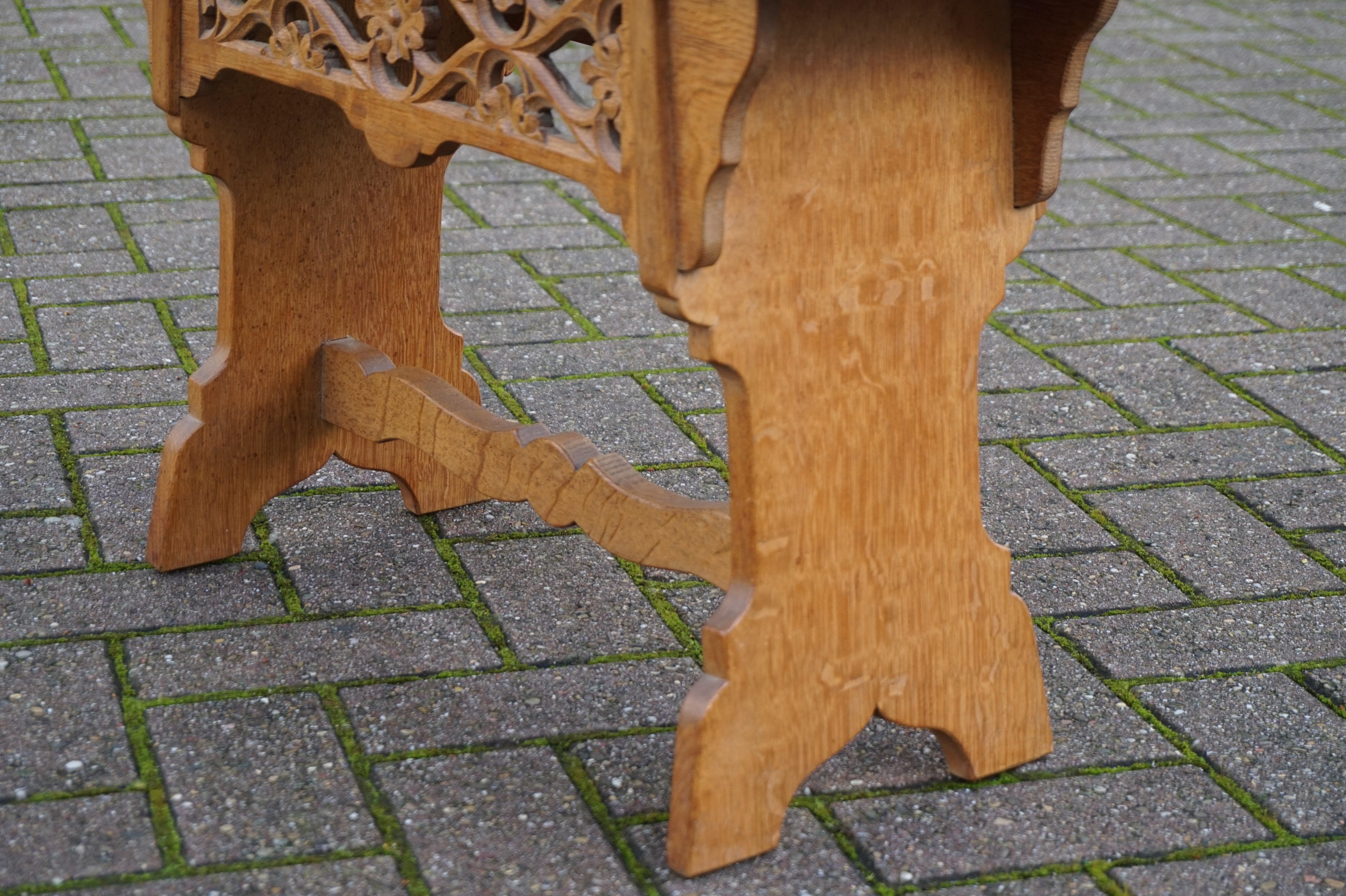 Handcrafted and Hand Carved Gothic Revival Hall Bench or Stool Made of Solid Oak 7