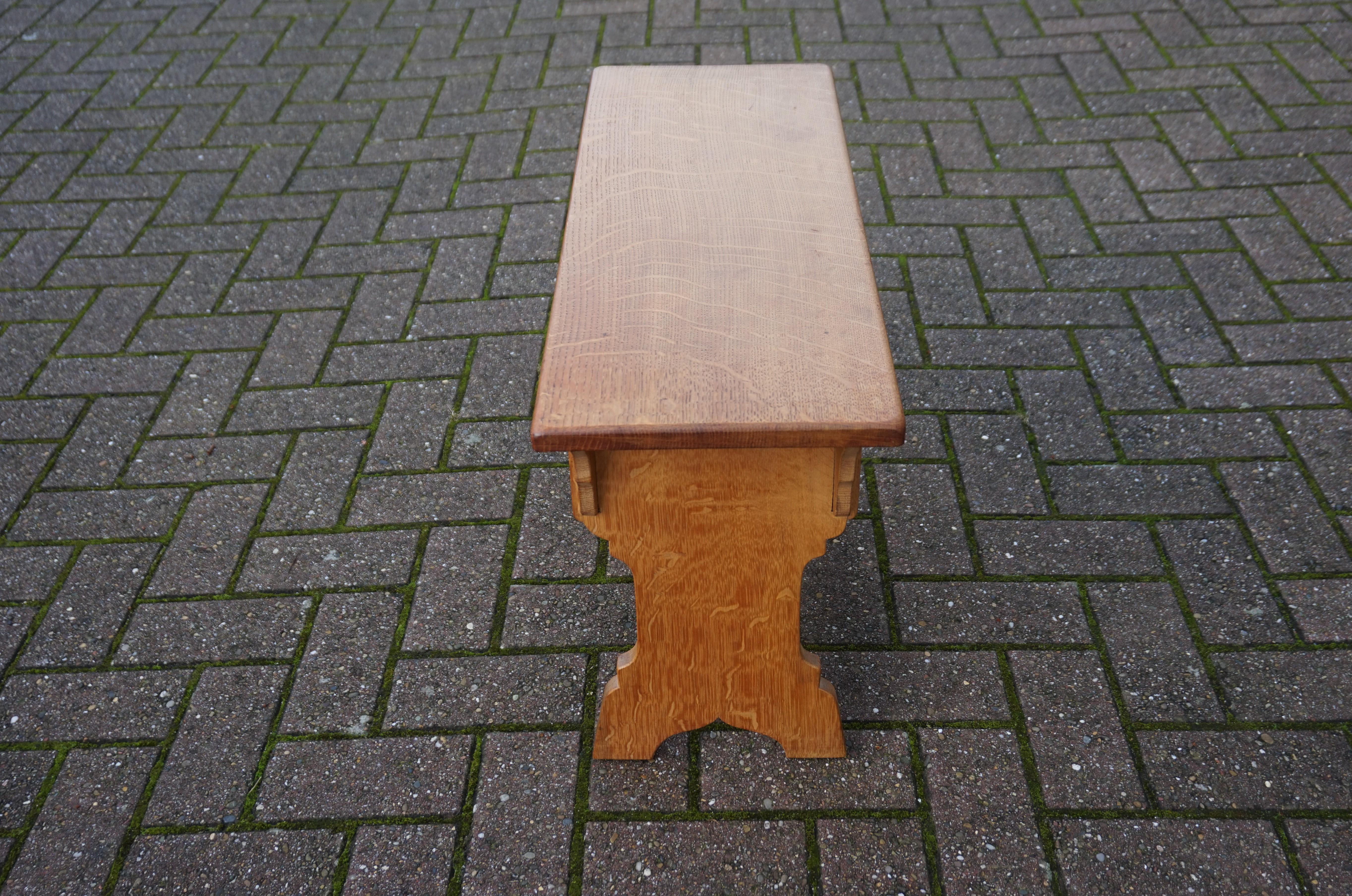 Handcrafted and Hand Carved Gothic Revival Hall Bench or Stool Made of Solid Oak For Sale 8