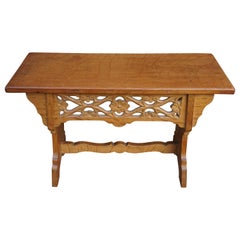 Antique Handcrafted and Hand Carved Gothic Revival Hall Bench or Stool Made of Solid Oak