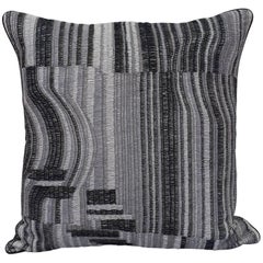 Handcrafted Hand Embroidered Pillow Geometric Design Black White Grey