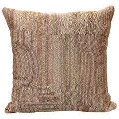 Handcrafted Hand Embroidered Pillow Geometric Design Pale Pink and Gold