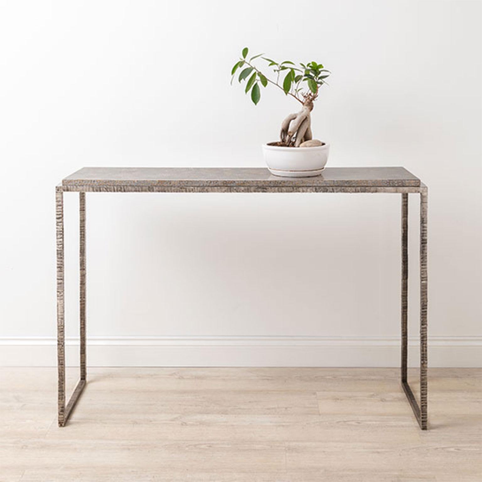 Steel Handcrafted Hanoi Console Table with Egg Shell Lacquer Top For Sale