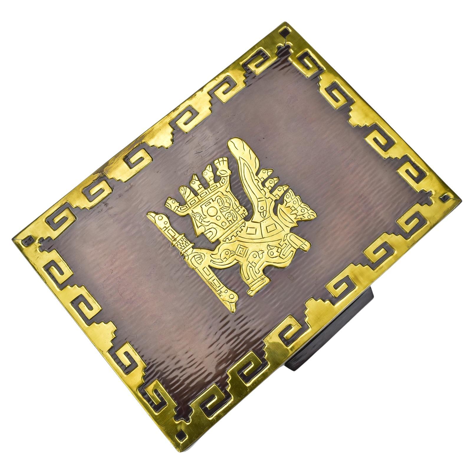 Handcrafted Heavy Copper Jewelry Box with Inka Aztec Brass Inlay by Vicky, Peru