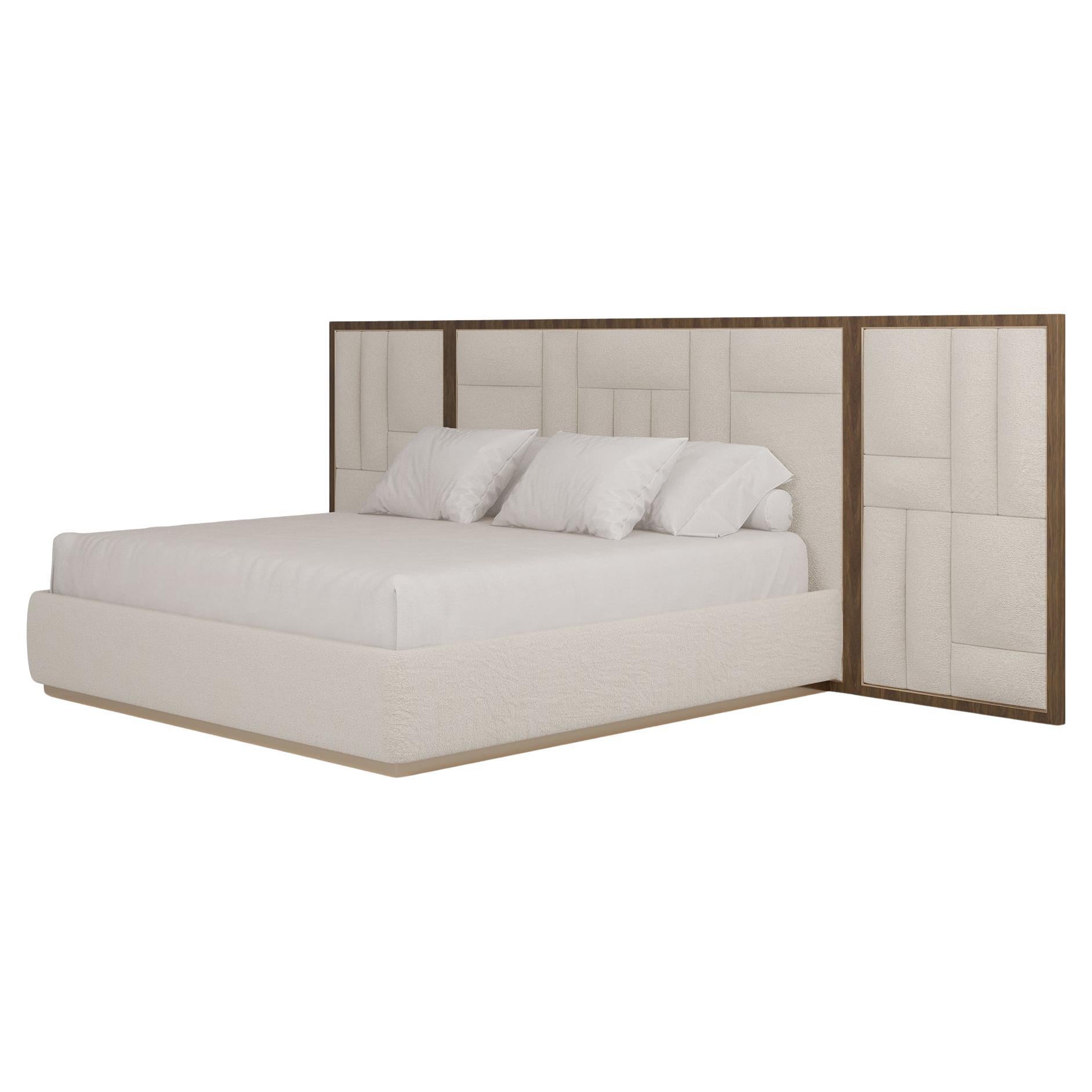 Handcrafted Hudson Bed in Bouclé Fabric with Walnut Frame by Nolita Harbour