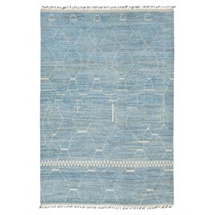 Handcrafted In Light Blue Modern Moroccan Style Wool Rug With Geometric Design