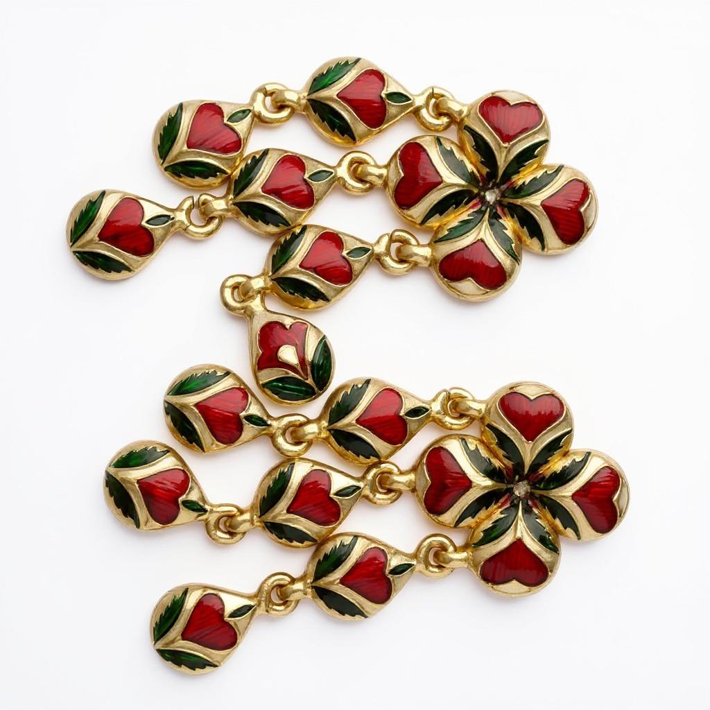 Contemporain Boucles d'oreilles pendantes en or 14K Polki, diamant et émail Meenakari, faites à la main en vente