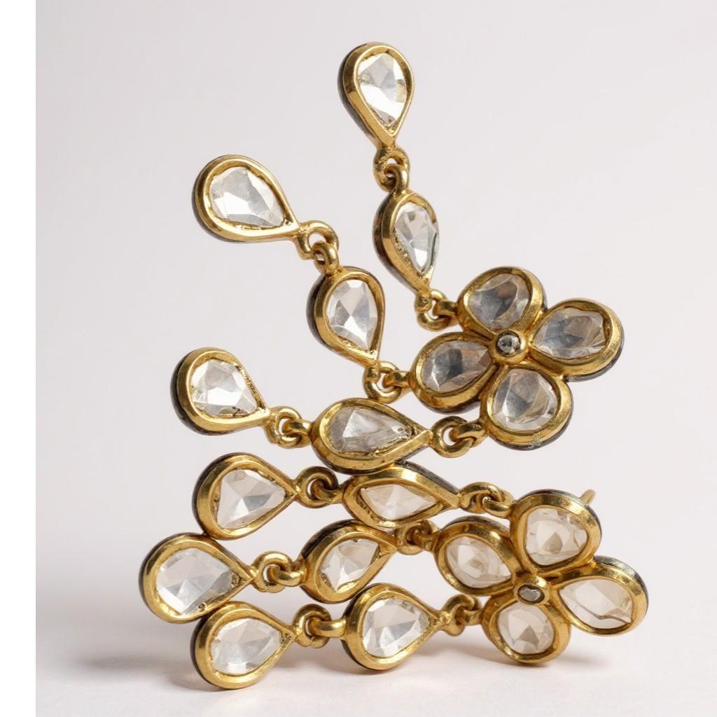 Boucles d'oreilles pendantes en or 14K Polki, diamant et émail Meenakari, faites à la main Pour femmes en vente