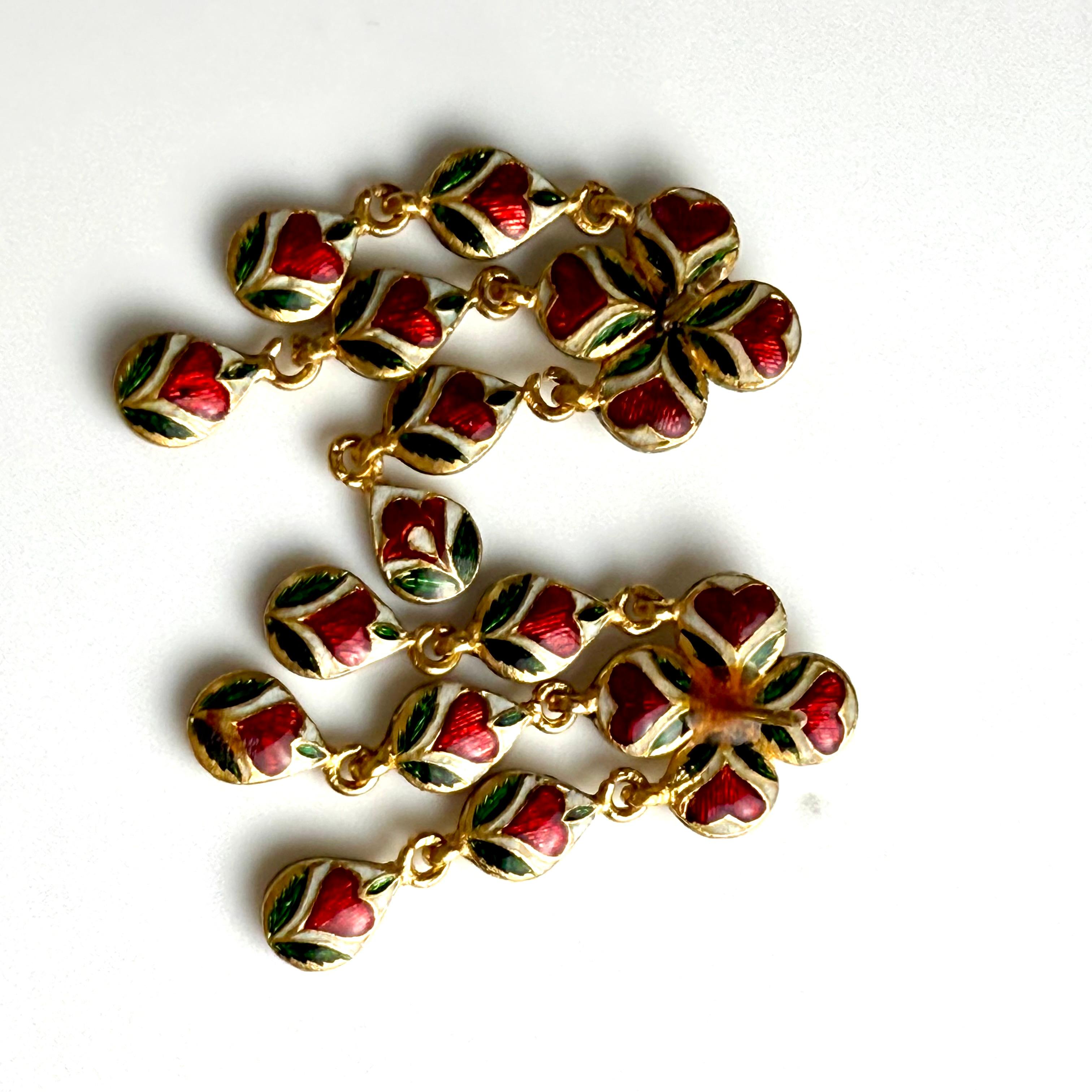 Pendientes artesanales indios de oro de 14 quilates con diamantes Polki y esmalte Meenakari en venta 3