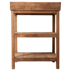 Handcrafted Indian Wooden Three-Tier Shelf with Tray Top and Rustic Patina