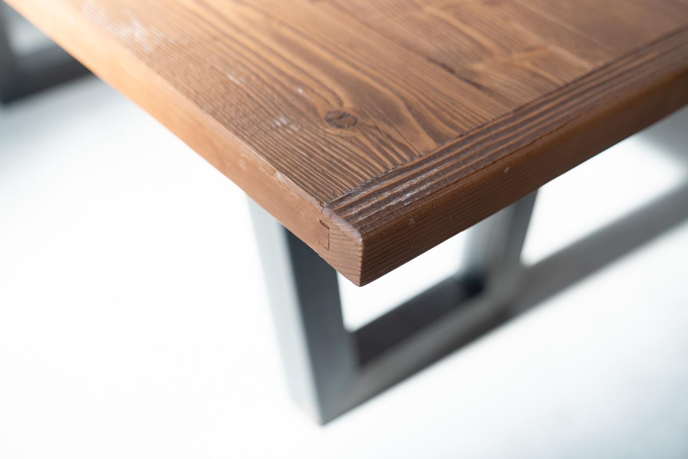 Ferro Handcrafted Industrial-Style Dining Table with Brushed Fir Top and Antique Ir... in vendita