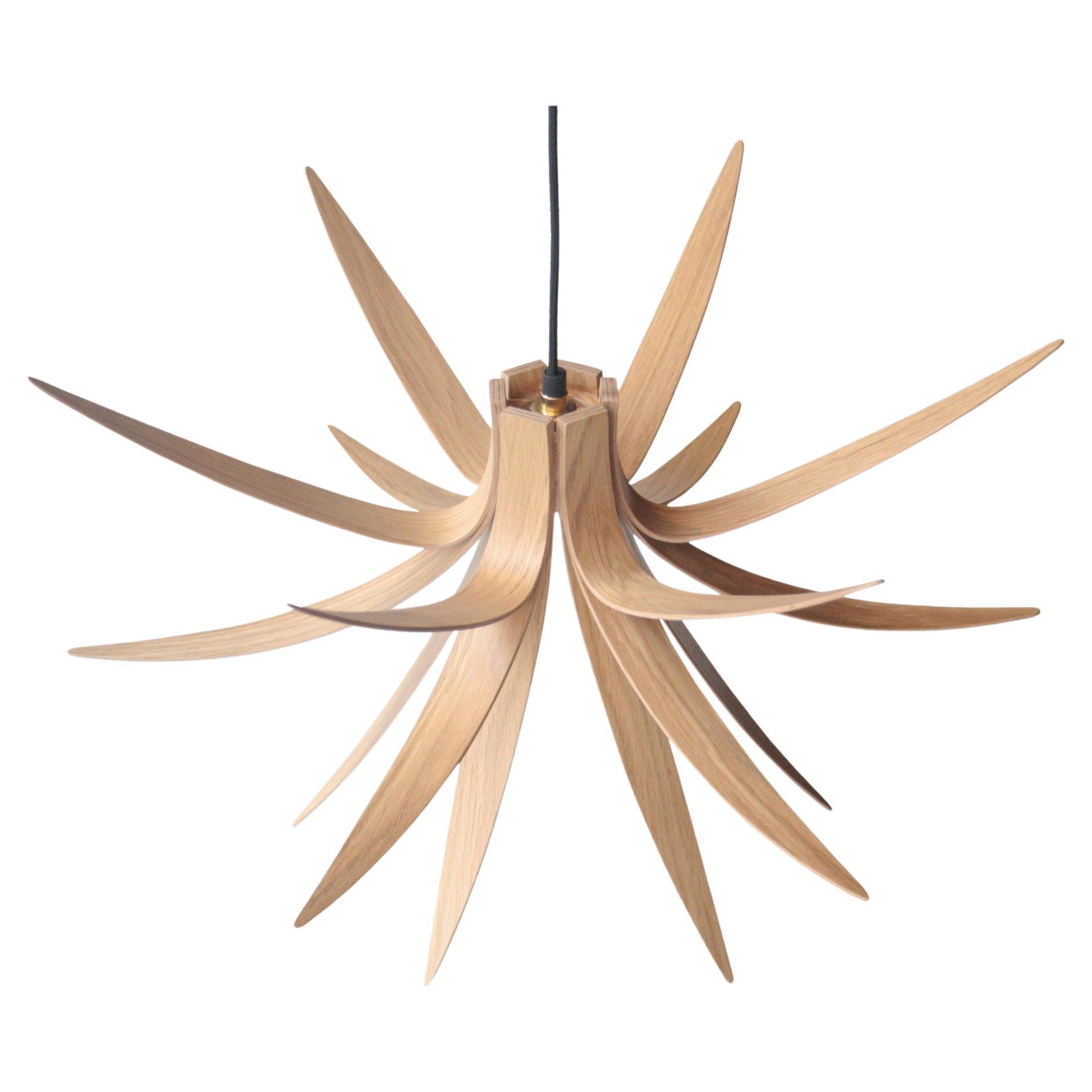 Handcrafted, "Iris", Oak Ceiling Lamp by Macmaster, United Kingdom, 2020