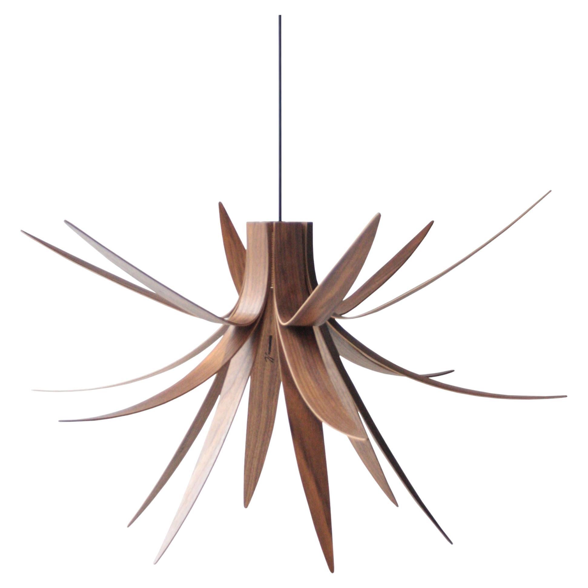 Handcrafted, "Iris", Walnut Ceiling Lamp by MacMaster, United Kingdom, 2020