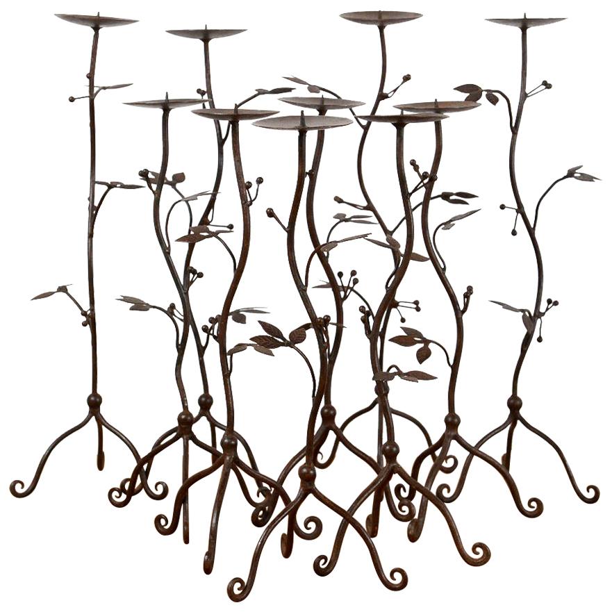 Handcrafted Iron Candlesticks, 20th Century For Sale