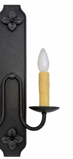 Handcrafted Iron Double Candle Wall Sconce, Floral Accents, USA, 2009