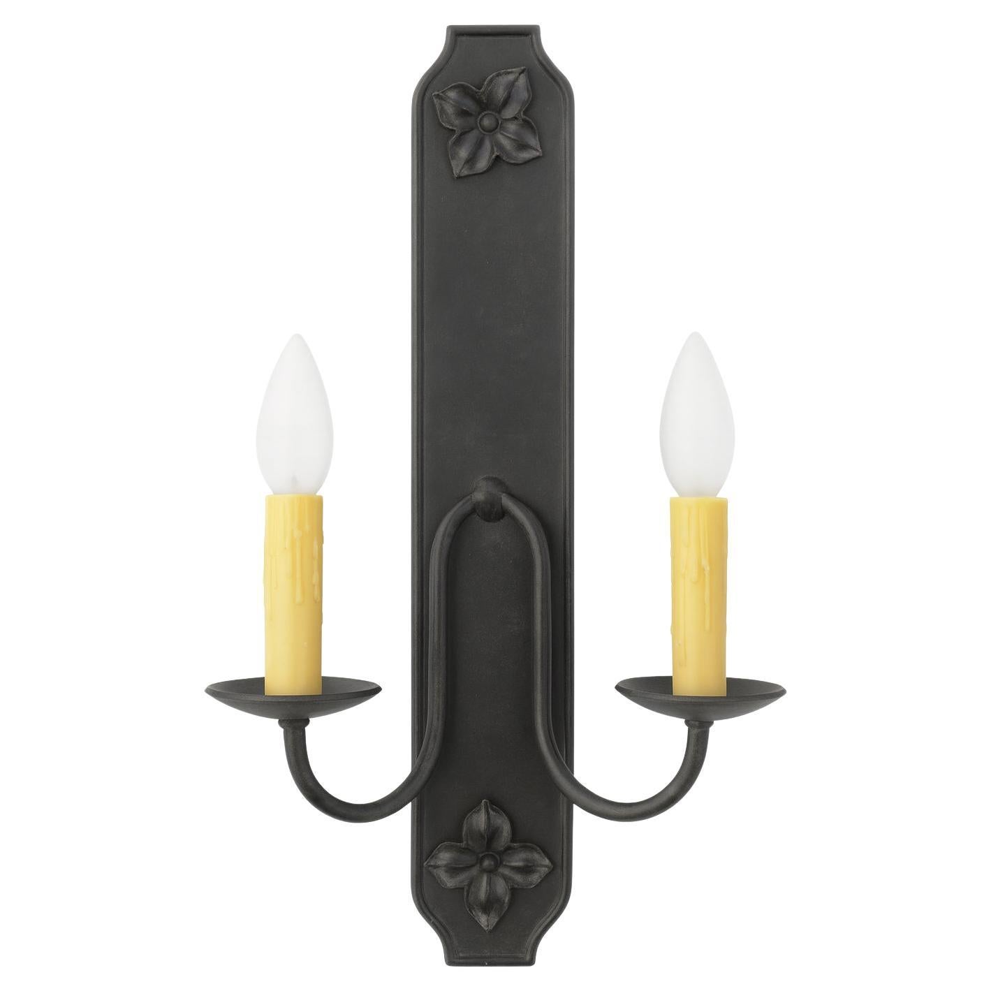 Handcrafted Iron Double Candle Wall Sconce, Floral Accents, USA, 2009