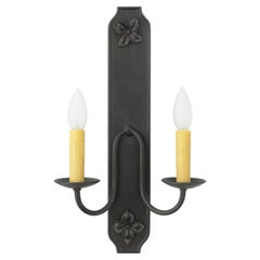 Handcrafted Iron Double Candle Wall Sconce, Floral Accents, USA, 2009