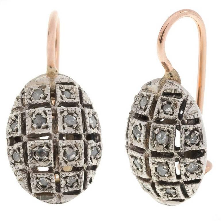 Handcrafted Italian 0.10 Carat Diamond Cluster Earrings