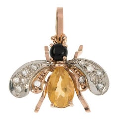 Handcrafted Italian 0.50 Carat Rose Gold Topaz, Onyx and Diamond Bee Pendant