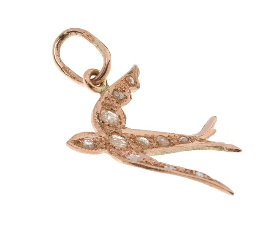 GEMMOLOGIST'S NOTES
This beautifully crafted diamond pendant handcrafted by third generation Italian goldsmiths in Naples, Italy. 

A designed inspired the romanticism of the Victorians .. designed as a swallow in flight, encrusted with sparkling