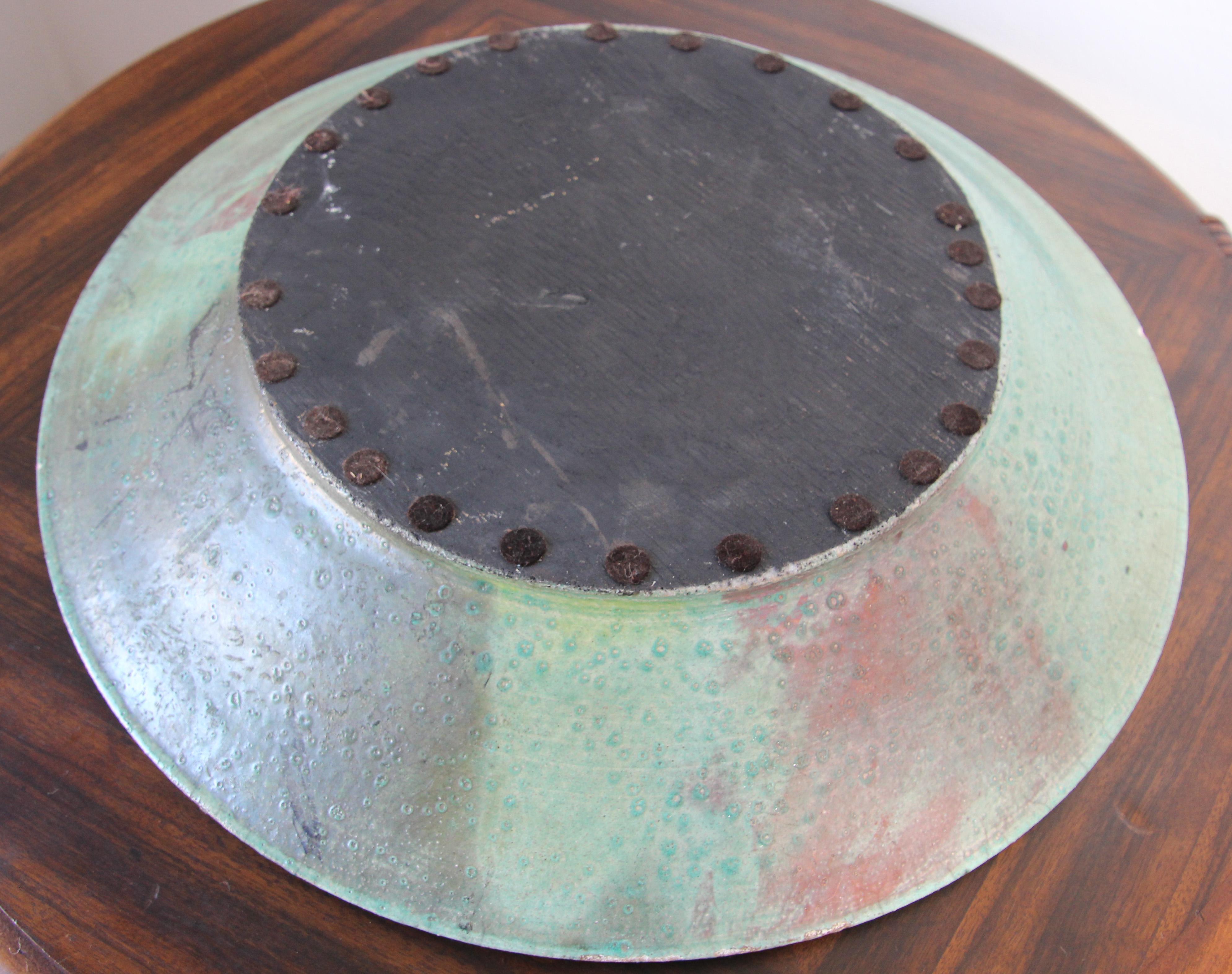 Handcrafted Italian Art Studio Large Stoneware Bowl Aqua Color For Sale 9