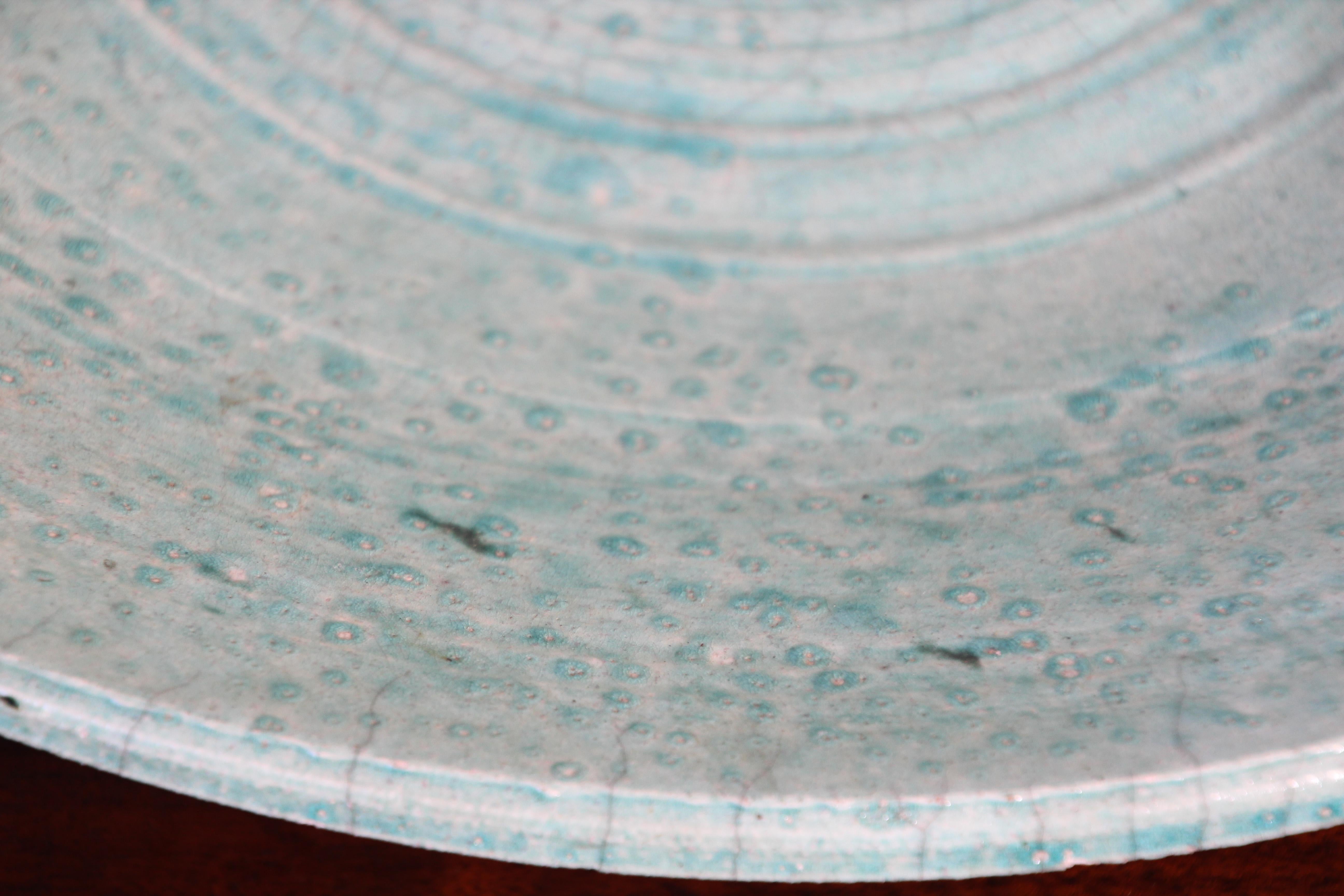 Handcrafted Italian Art Studio Large Stoneware Bowl Aqua Color For Sale 2