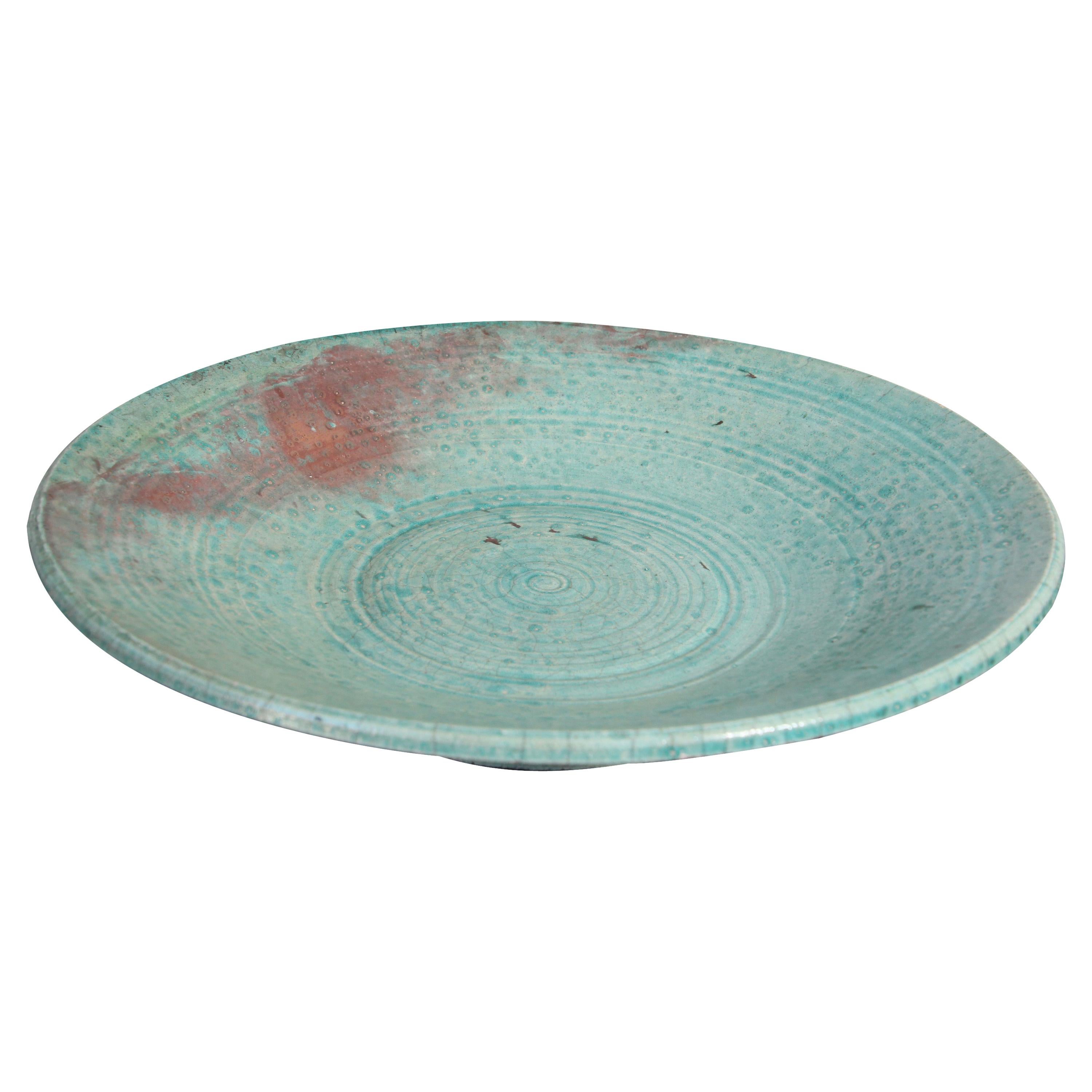 Handcrafted Italian Art Studio Large Stoneware Bowl Aqua Color For Sale