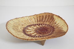 Handcrafted Italian Art Studio Pottery Fat Lava Free Form Footed Plate