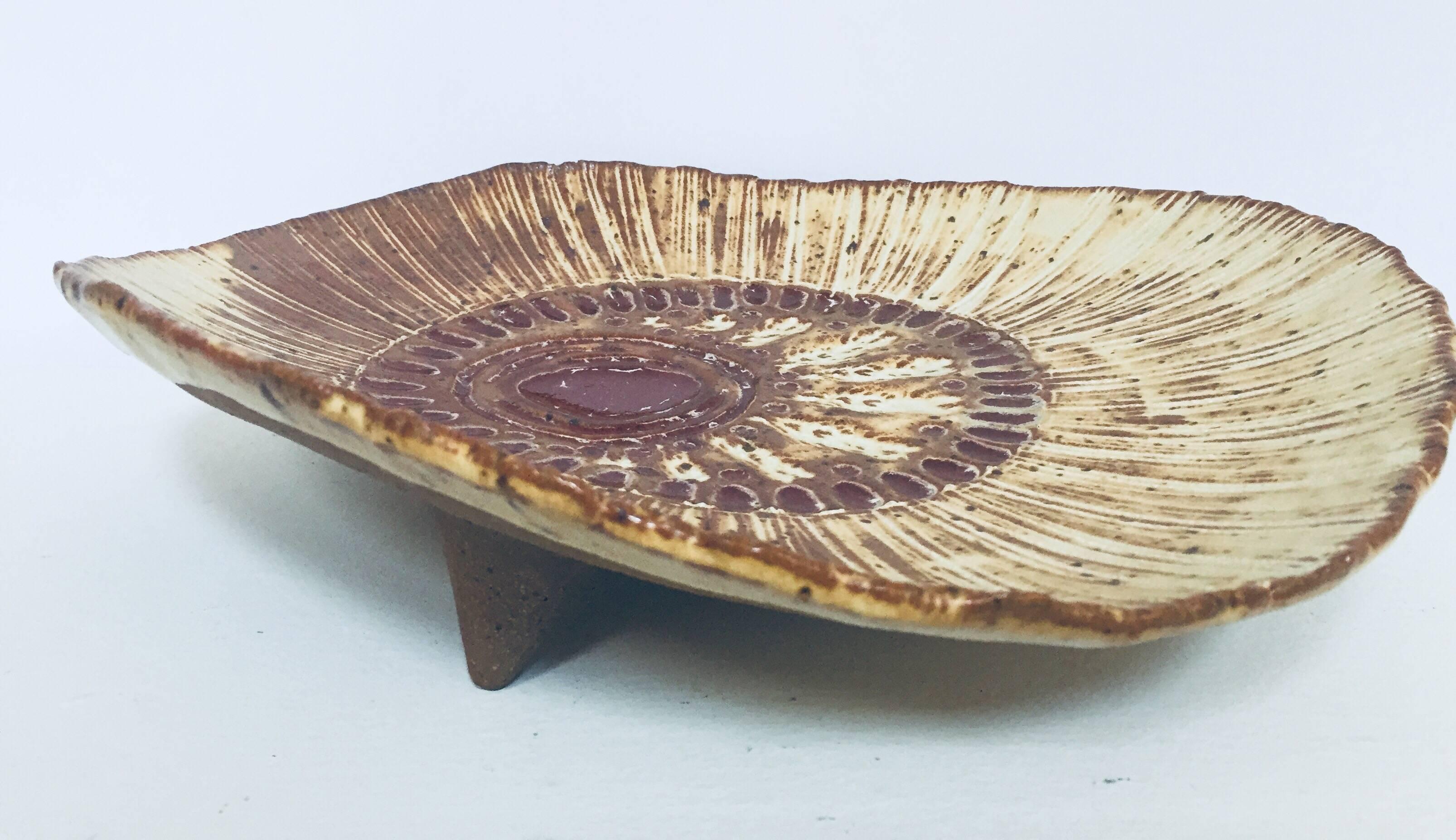 Mid-20th Century Handcrafted Italian Art Studio Pottery Fat Lava Free Form Footed Plate