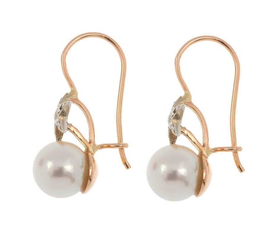 Victorian Handcrafted Italian Cultured Pearl and Star Enhancement Diamond Drop Earrings For Sale
