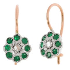 Handcrafted Italian Diamond and Emerald Floral Drop Earrings
