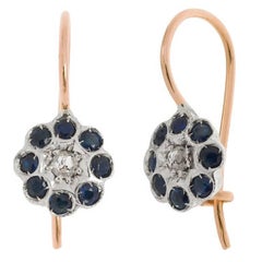 Handcrafted Italian Diamond and Sapphire Floral Drop Earrings