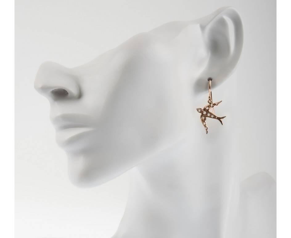Victorian Handcrafted Italian Diamond Swallow Drop Earrings