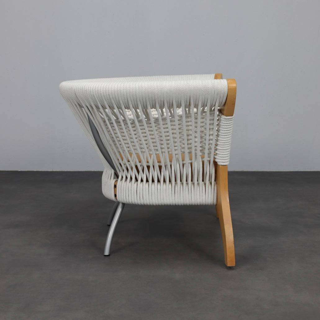 Chaise longue italienne fabriquée à la main par Driade en Wood, corde et cuir, Italie, années 1990 Bon état - En vente à DE KWAKEL, NL